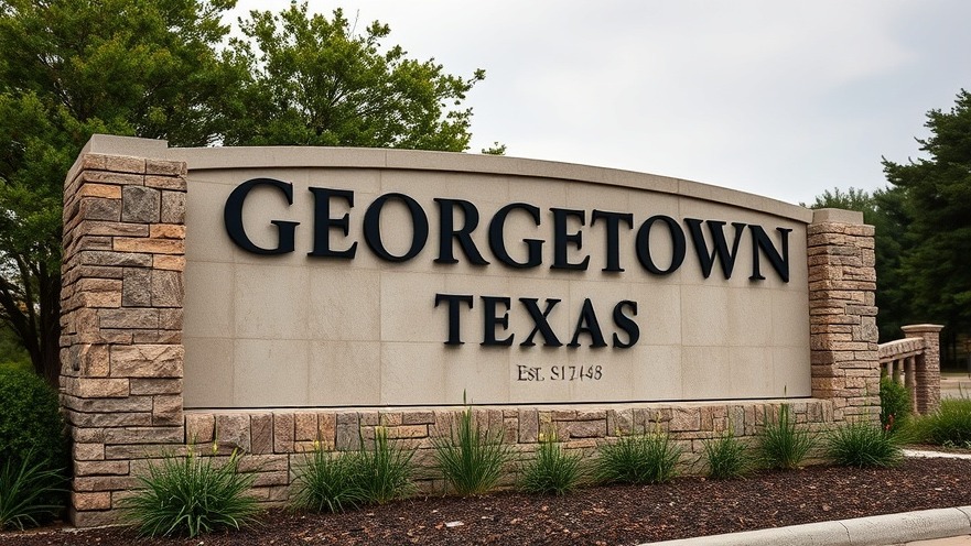Elegant stone entrance sign of Georgetown Texas showcasing the latest development updates.