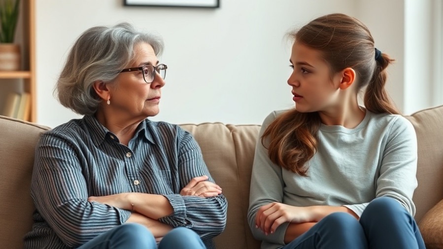 Senior woman discussing emotional support in end-of-life planning with her children.