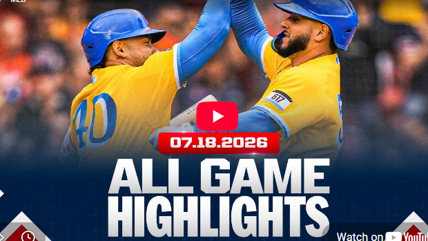 Highlights of July 18 baseball games with excited players in yellow jerseys.