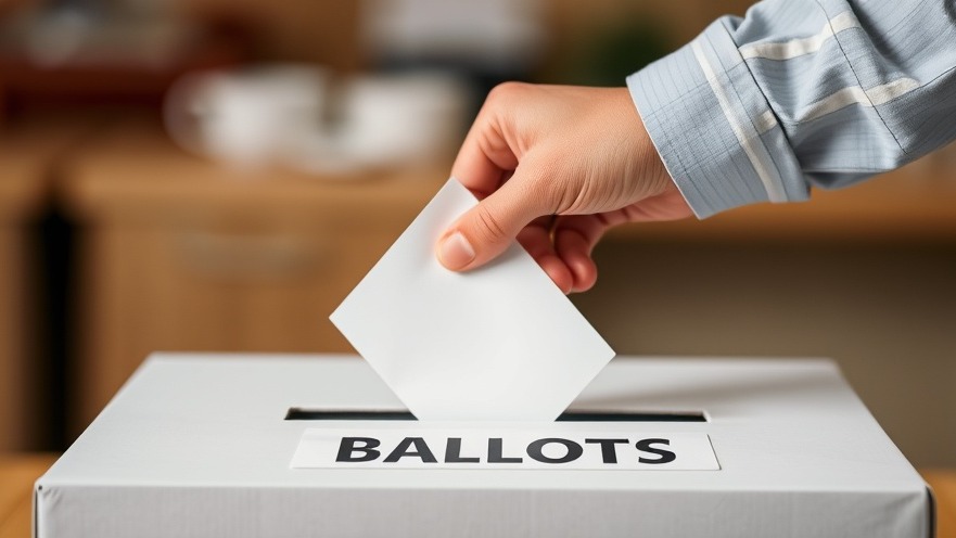 Voter fraud concerns addressed as a hand places a paper ballot in a box.