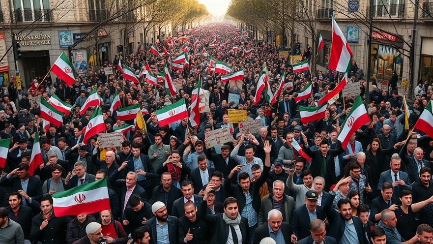 Thousands of Iranian people protesting in the street against U.S. foreign policy and Pompeo statements.