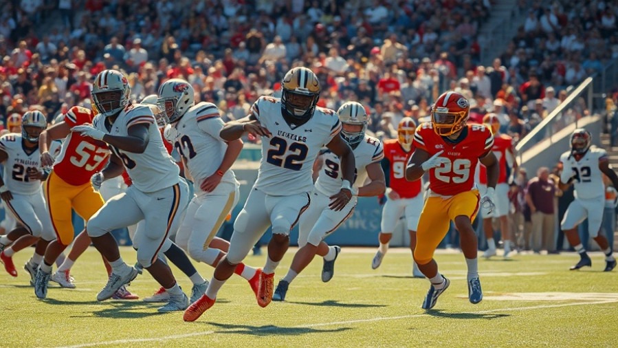 Dynamic college football action captures chaotic sports moments and fan experiences.
