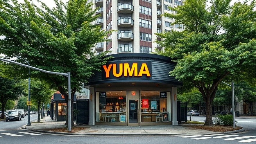 Vibrant 'YUMA' shop highlighting Houston's food scene amid dynamic urban culture.