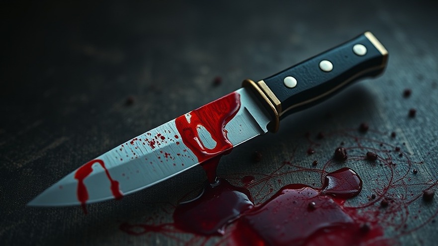 Shocking image of a bloody knife symbolizing breaking US news and current news stories.