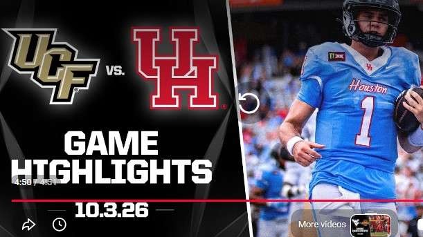 UCF vs. #20 Houston Highlights football action image.