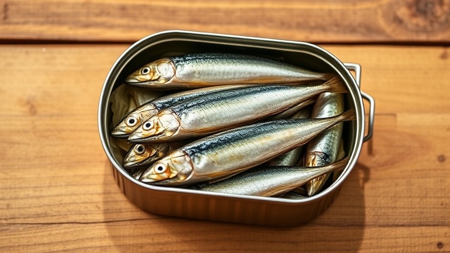 Canned sardines promoting balanced nutrition and healthy lifestyle choices.