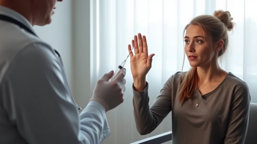 Doctor addresses vaccine skepticism as patient raises hand in fear of vaccination.