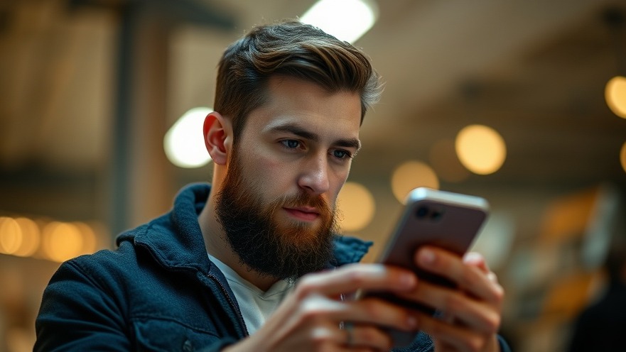Young bearded man influenced by social media, highlighting online radicalization.