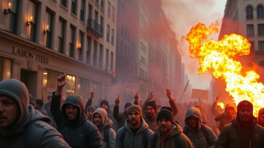 Angry rioting migrants in New York City amid debates on sanctuary policies and immigration law.