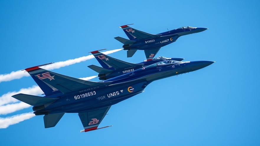 US fighter jets soaring through blue sky, capturing latest breaking news today.