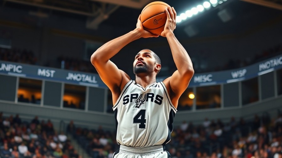 Dynamic Spurs victory as player #4 makes a jump shot, capturing NBA performance.