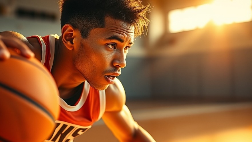 Energetic young basketball player dribbling; vibrant NBA news moment.