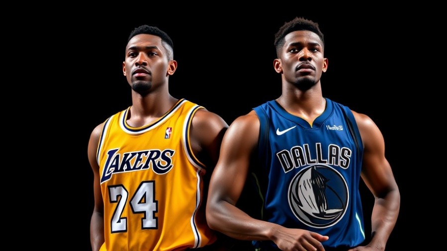 Dynamic NBA Game Highlights: Lakers vs Mavericks players poised in vibrant jerseys.