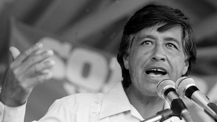Speaker at podium with decorative backdrop delivering a speech.