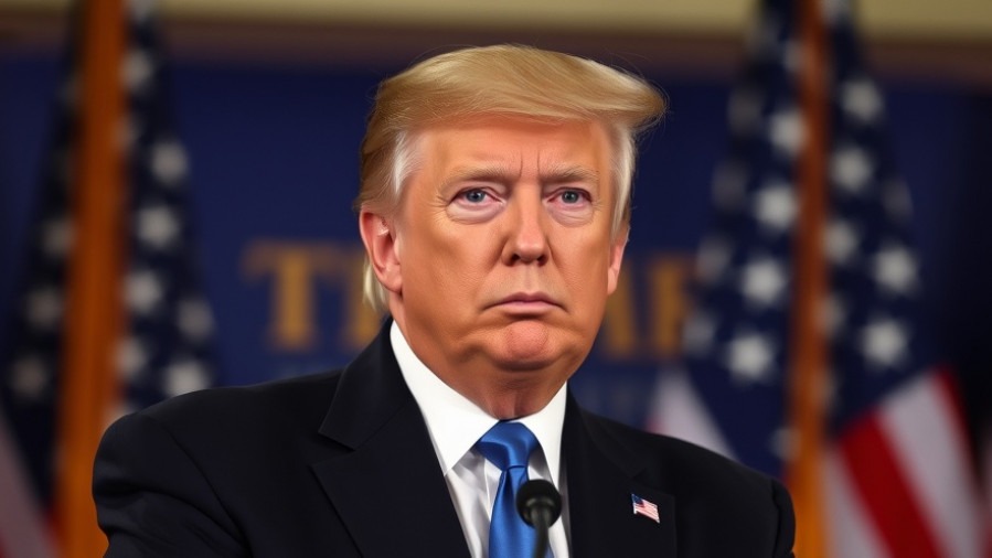 Trump looking stern and focused, highlighting political discrimination in banking.