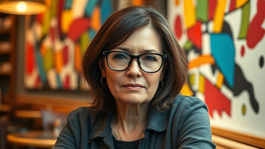 Stern woman with glasses in a cozy café discussing academic freedom amid education policy changes.