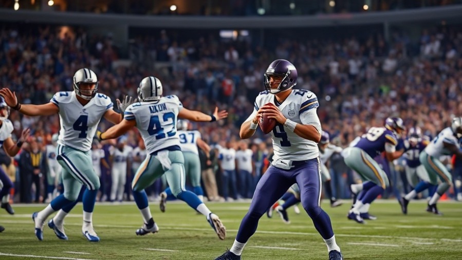 Mid-game action featuring Dallas Cowboys and Vikings players, showcasing resilience in sports.