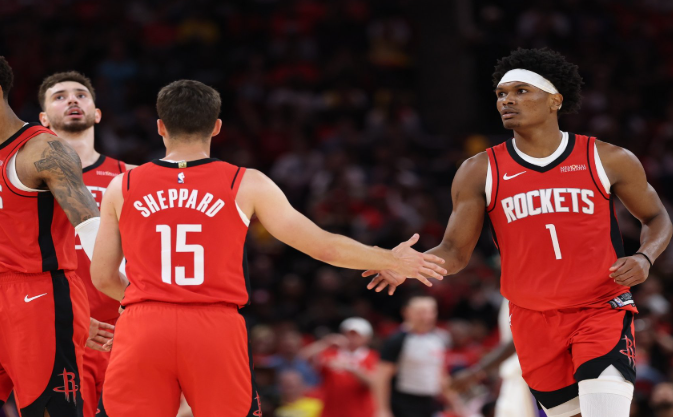 Houston Rockets playoffs anticipation with dynamic player poster.