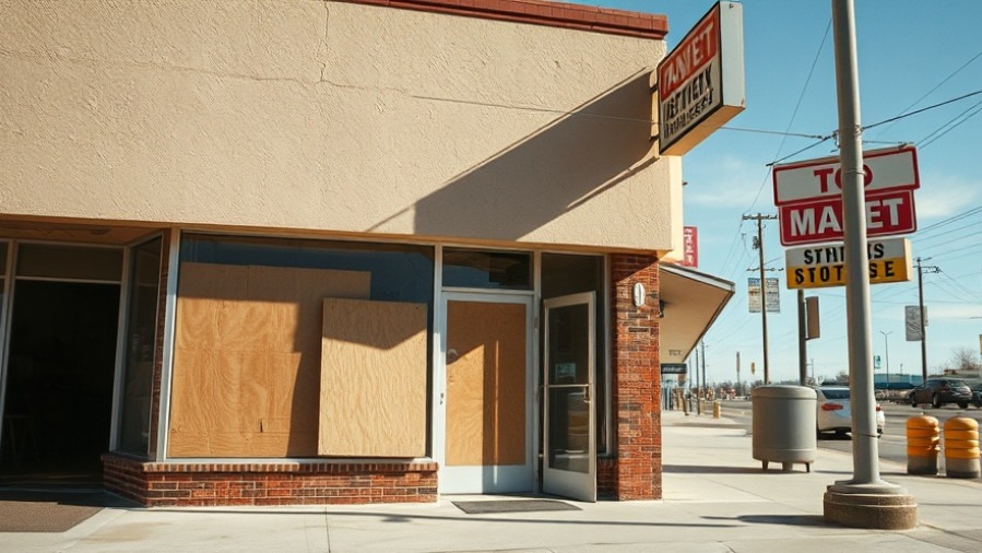 San Antonio community news featuring a photorealistic strip mall with decay.