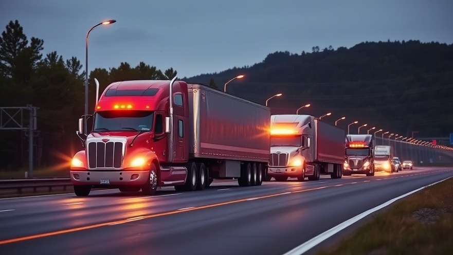 18-wheeler trucks on highway represent U.S. economy news and traffic safety.