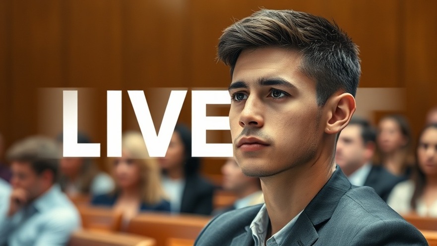 Serious young man in courtroom focused on breaking US news during current events.