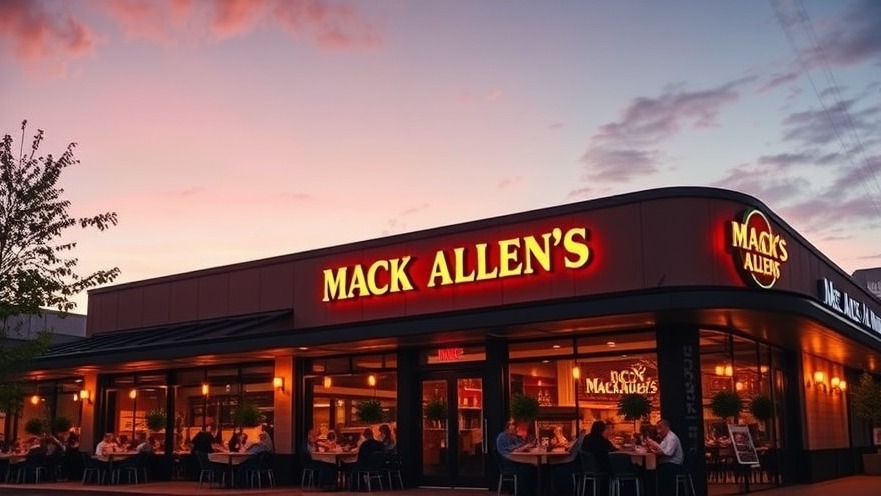 Elegant Houston fine dining at Mack Allen's steakhouse, under twilight sky.
