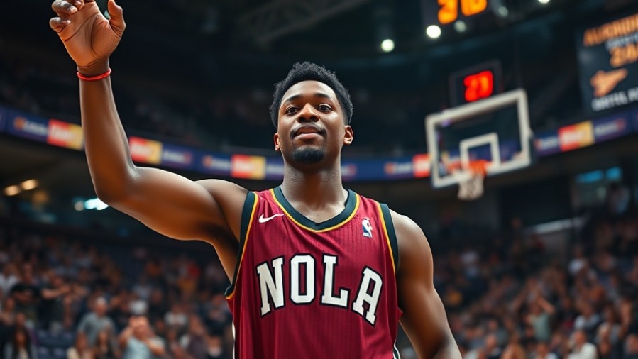 Exciting NBA highlights featuring a confident player in 'NOLA' jersey, vibrant action.