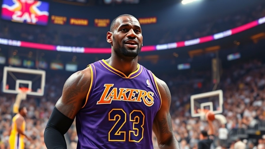 LeBron James showcasing NBA highlights in vibrant Lakers jersey on court.