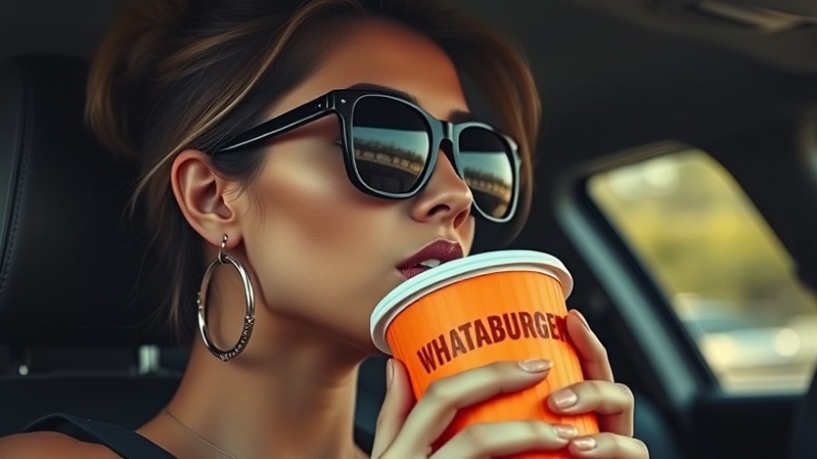 A woman enjoying a drink from a WHATABURGER cup, reflecting San Antonio cultural events.