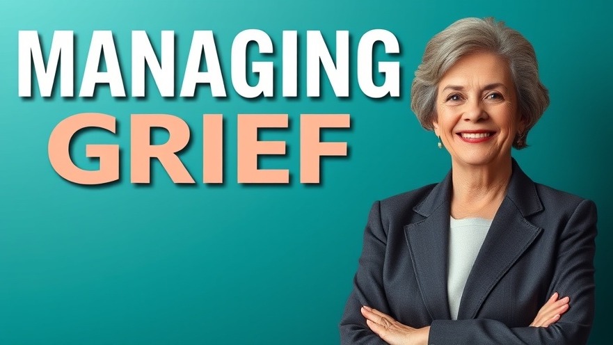 Confident senior woman with a blazer beside 'MANAGING GRIEF' text, symbolizing mental health techniques for seniors.