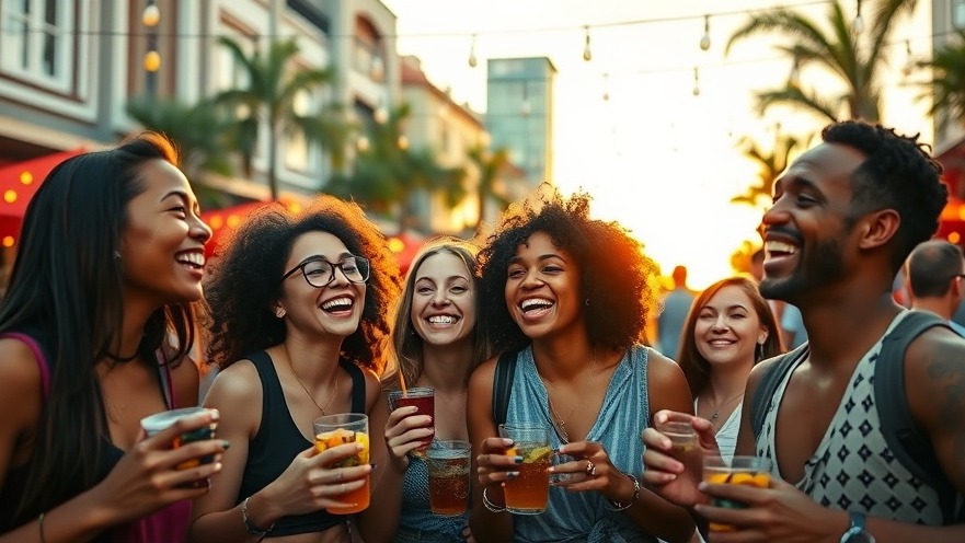 Joyful friends enjoying weekend events in Houston's vibrant outdoor festival.