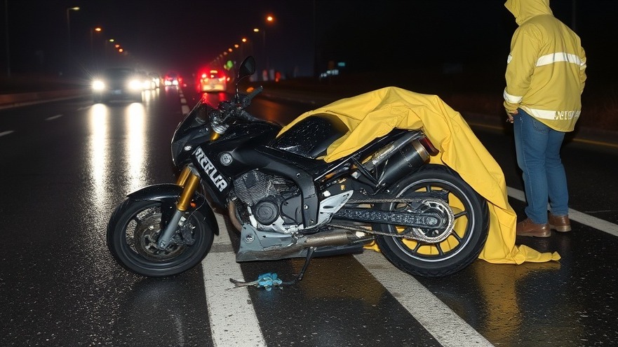 Crashed motorcycle on highway highlighting motorcycle safety statistics and risks.