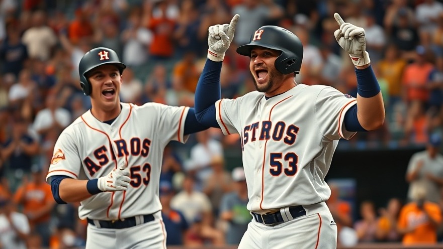 Houston Astros players celebrate victory with Yainer Diaz home run excitement.