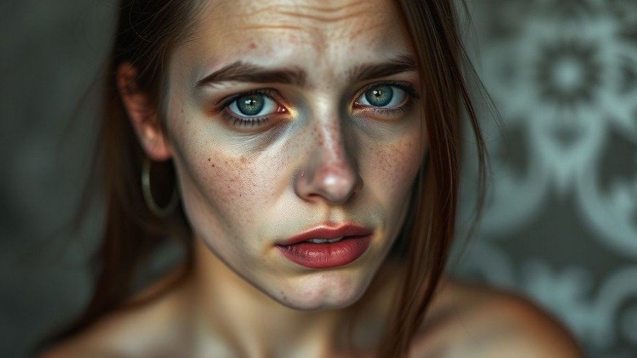 Young woman struggling with skin issues reflecting stress affecting her mental wellness for seniors.