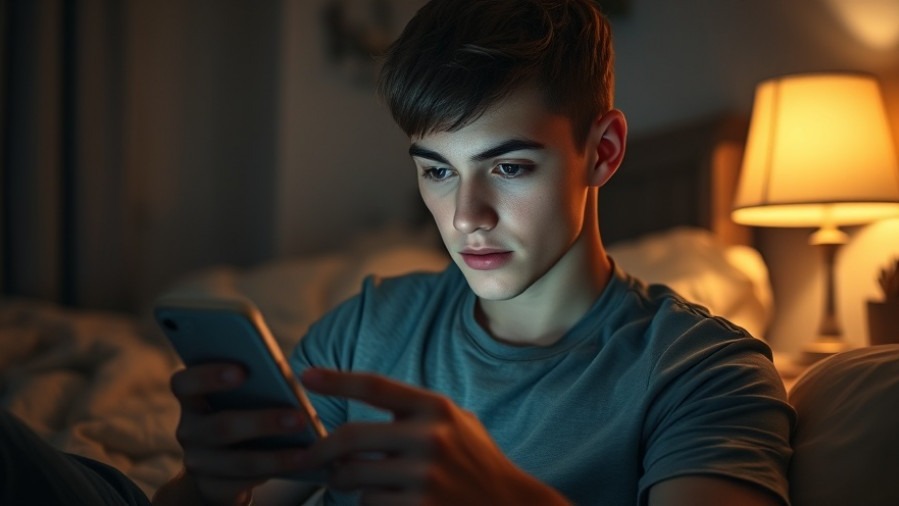 Teen male engages with smartphone in a cozy room, highlighting app development regulations for online child safety.