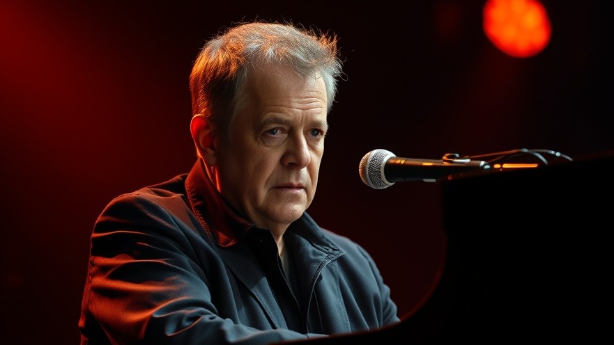 Billy Joel pensive at piano, highlighting health awareness in normal pressure hydrocephalus.