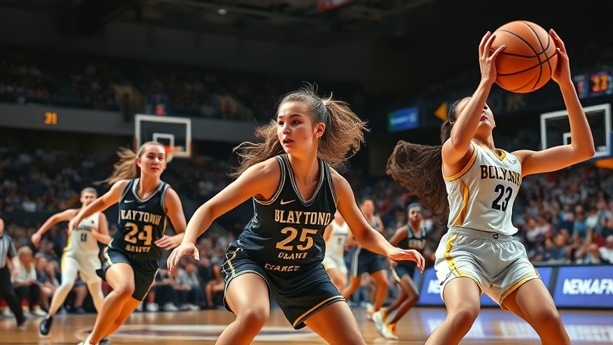 Intense NCAA women's basketball game showcasing agility; vivid NBA highlights in a crowded arena.