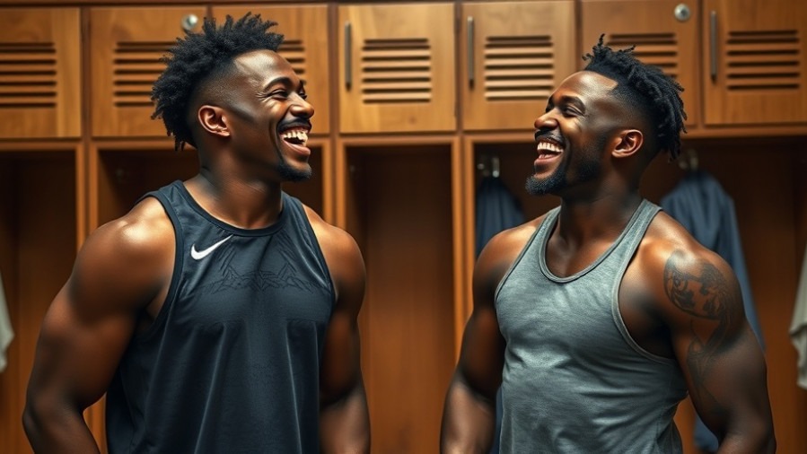 Joyful moment of black men in a locker room, showcasing team resilience and sports culture.