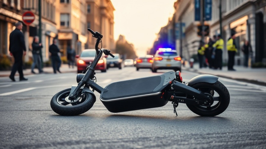 Crashed electric scooter at a police scene highlights Austin scooter accident.