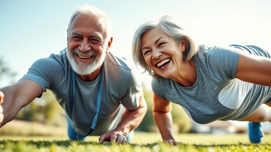 Active seniors doing longevity exercises in bright sunlight, exuding strength and vitality.