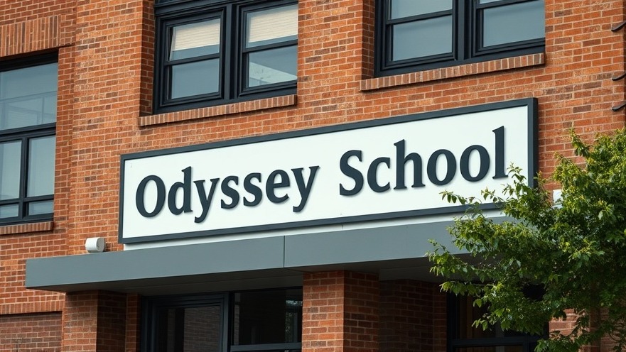 Photorealistic view of Odyssey School, showcasing austin school news in serene lighting.