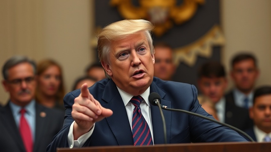 Trump addressing immigration law issues at a press conference, engaging atmosphere.