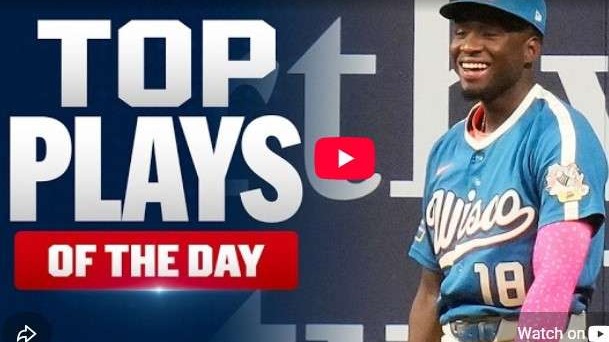 Smiling baseball player with Top MLB Plays 2026 theme.
