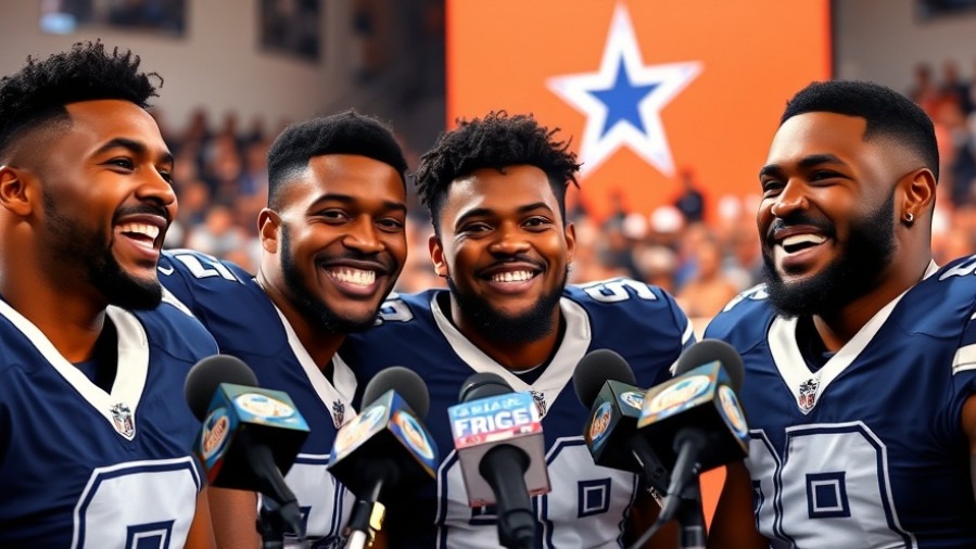 Dallas Cowboys players at a press conference, showcasing team dynamics and NFL camaraderie.