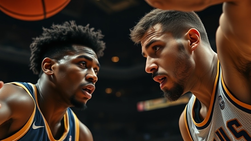 Intense NBA news moment: players fiercely contesting for the ball in dramatic indoor lighting.