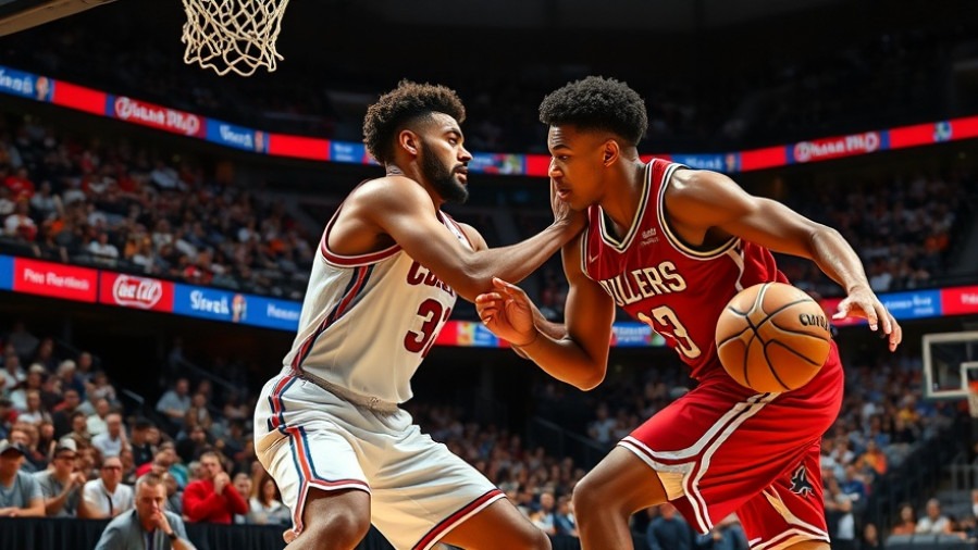 Intense NBA highlights: two players in red and white jerseys compete, vivid action.