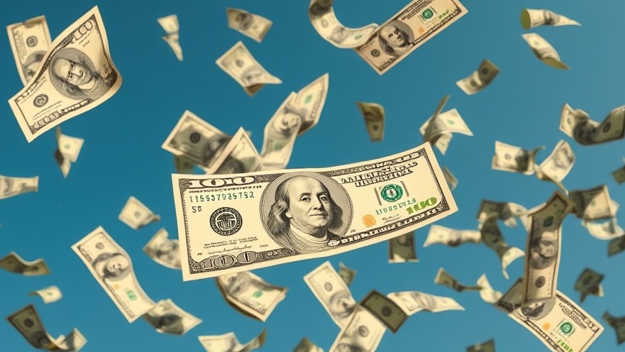 Dollars raining from the sky symbolizes Hunt County financial crisis and community accountability.