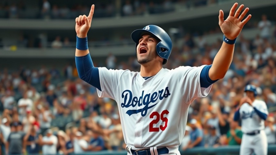 Excited Dodgers player celebrates in a packed stadium, showcasing MLB standings and fantasy baseball picks.