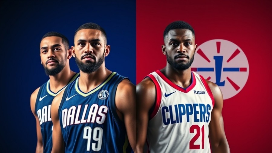 Dramatic split-screen of Dallas Mavericks vs Los Angeles Clippers showcasing NBA highlights.