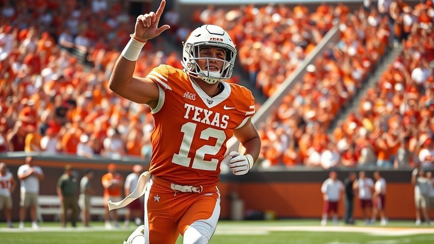 Texas Longhorns player celebrating during the college football season opener.